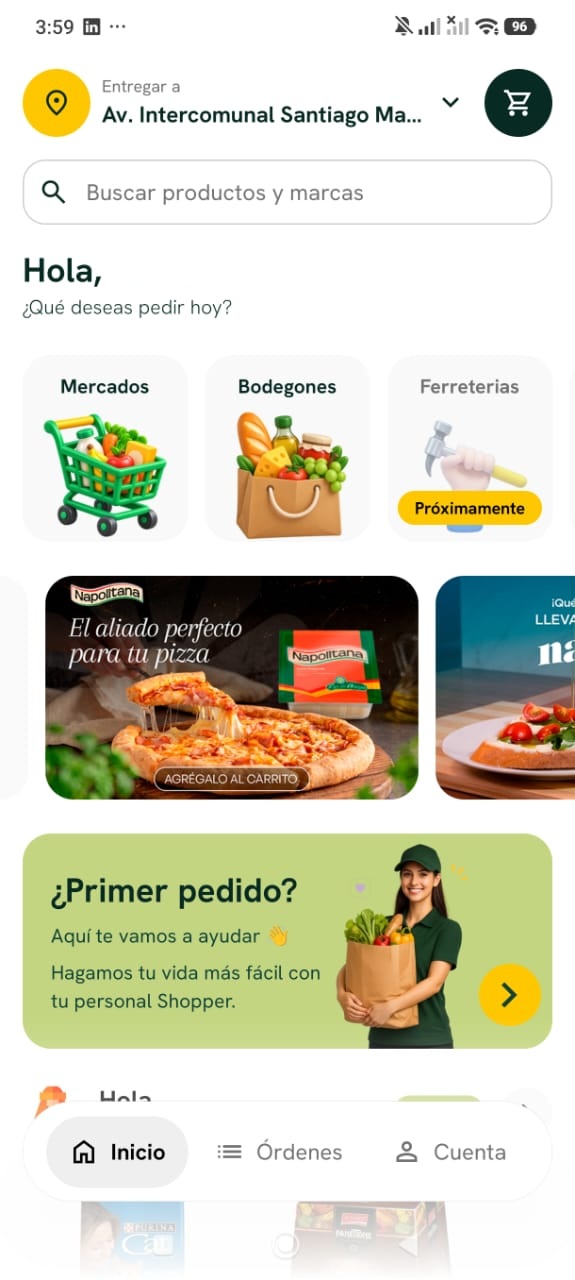 Pantalla de inicio de Kopcenter con la opción "Cuenta" en el menú inferior.